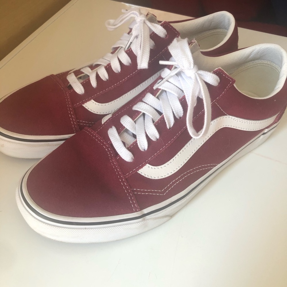 Vans Burgundy and White Sneakers